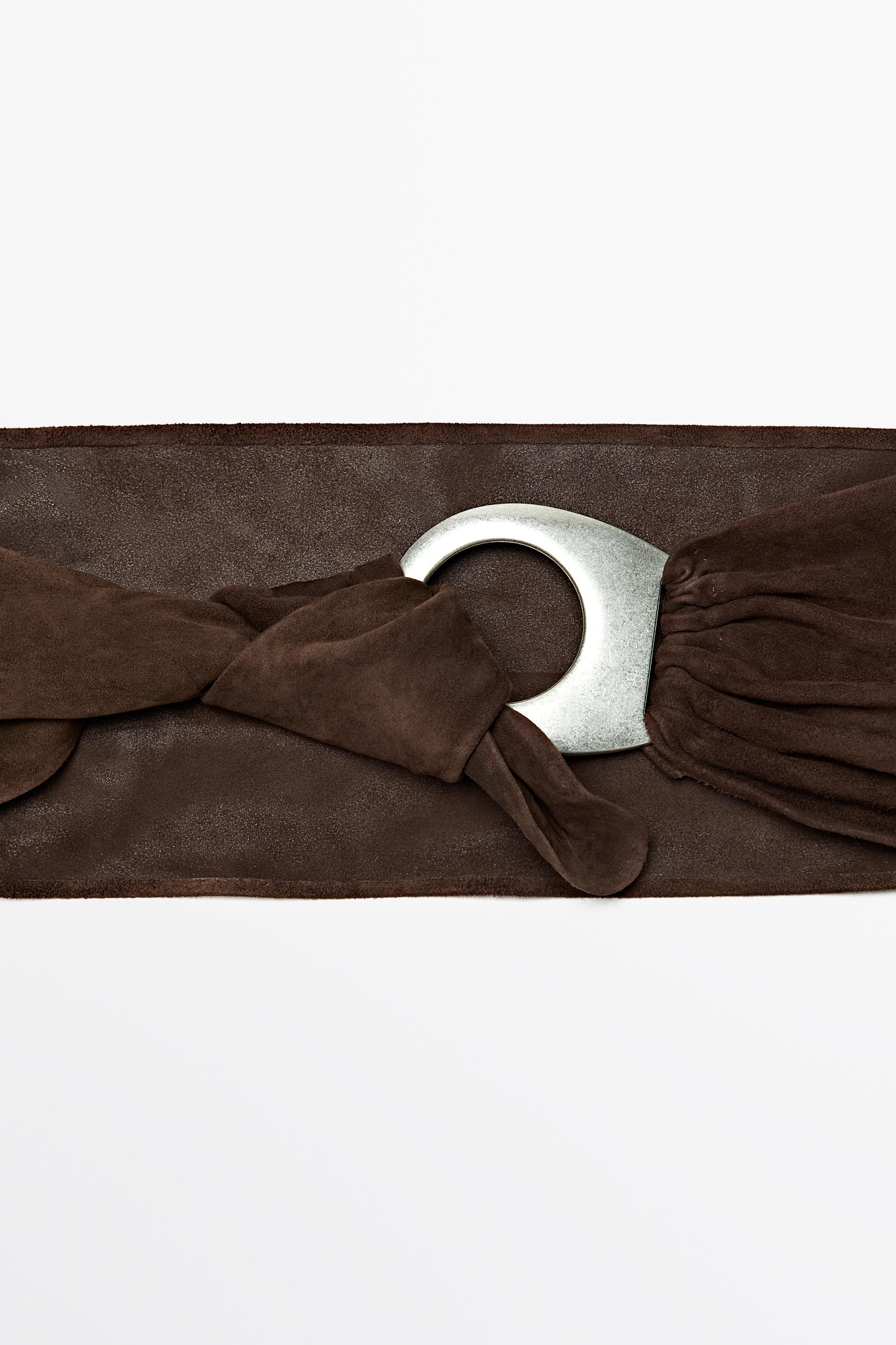 Split suede leather belt with oval buckle